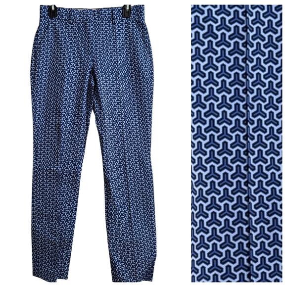 Tory Burch NEW Sport Blue Patterned stitch front seam Straight Leg Pants SZ 2 - Picture 1 of 9